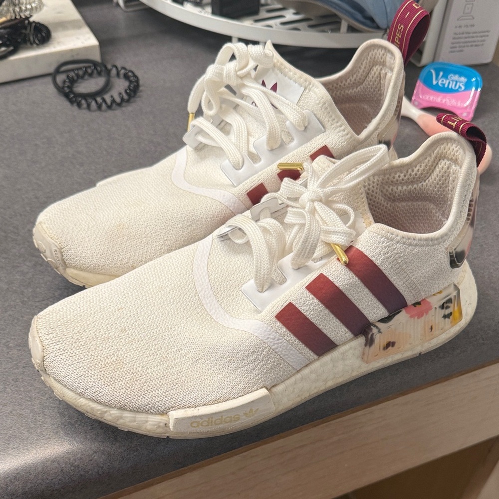 Adidas White and Burgundy Sneakers